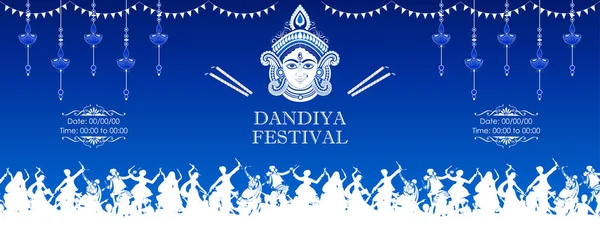 Casal tocando Dandiya na discoteca Garba Night banner cartaz para Navratri Dussehra festival da Índia —  Vetores de Stock