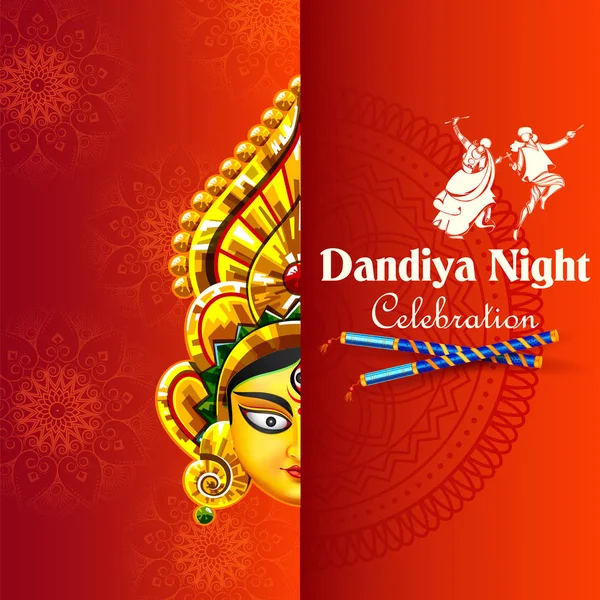भारत के नवरात्रि दशहरा महोत्सव के लिए डिस्को गार्बा नाइट बैनर पोस्टर में दांडिया खेलते हुए युगल — स्टॉक वेक्टर