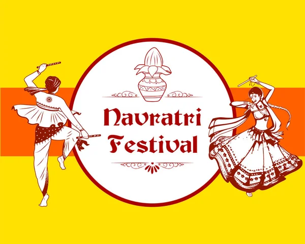 Coppia suonare Dandiya in discoteca Garba Notte banner poster per Navratri Dussehra festival of India — Vettoriale Stock