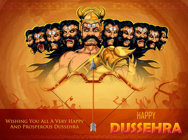 Ravana com dez cabeças para Navratri festival da Índia cartaz para Dussehra —  Vetores de Stock