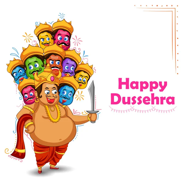 Равана с десятью головами для фестиваля Навратри в Индии плакат для Dussehra — стоковый вектор