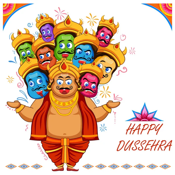 Ravana med tio huvuden för Navratri festival i Indien affisch för Dussehra — Stock vektor