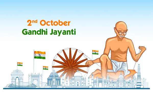 Inde arrière-plan avec Nation Hero et combattant de la liberté Mahatma Gandhi pour Gandhi Jayanti — Image vectorielle