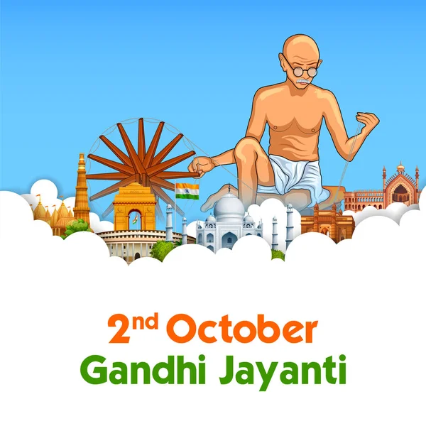 India achtergrond met Nation Hero en Freedom Fighter Mahatma Gandhi voor Gandhi Jayanti — Stockvector