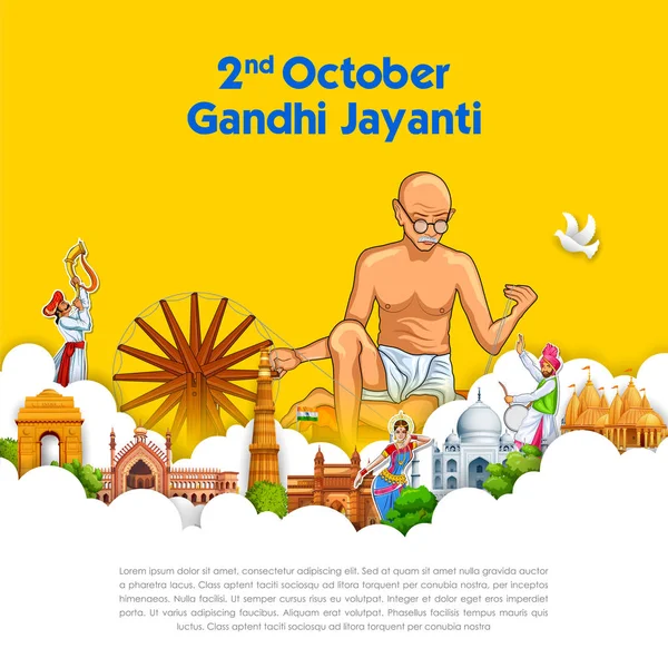 Inde arrière-plan avec Nation Hero et combattant de la liberté Mahatma Gandhi pour Gandhi Jayanti — Image vectorielle