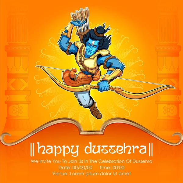 Lord Rama em Navratri festival da Índia cartaz para Happy Dussehra — Vetor de Stock