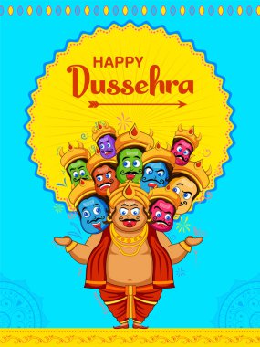 Ravana, Navratri festivali için on başlı Hindistan Dussehra posteri.