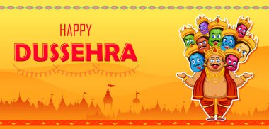 Ravana, Navratri festivali için on başlı Hindistan Dussehra posteri.