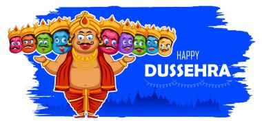 Ravana, Navratri festivali için on başlı Hindistan Dussehra posteri.