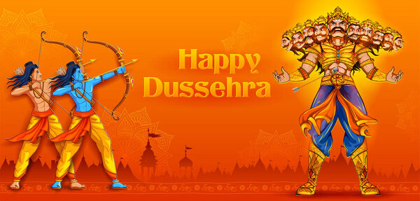 Lord Rama and Ravana in Dussehra Navratri festival of India poster