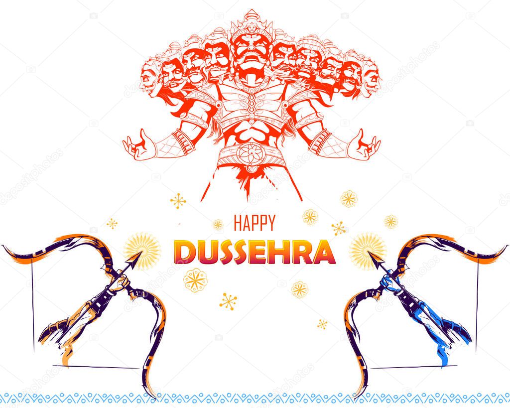Lord Rama and Ravana in Dussehra Navratri festival of India poster