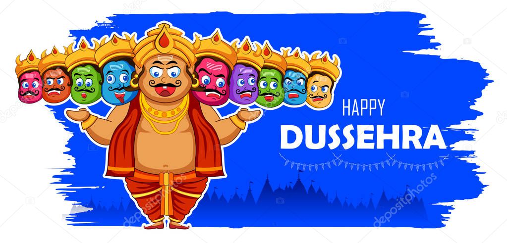 Ravana with ten heads for Navratri festival of India poster for Dussehra