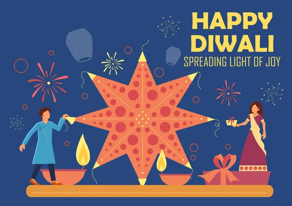 Glad Diwali Hindu Holiday bakgrund för ljus festival i Indien — Stock vektor