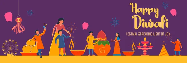 Happy Diwali Hindu Vakantie achtergrond voor licht festival van India — Stockvector