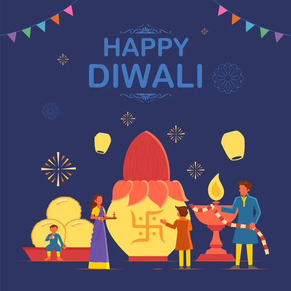 Happy Diwali Hindu Holiday background for light festival of India — Stock Vector