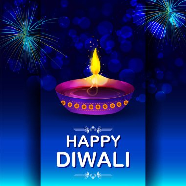 Hindistan'ın ışık Festivali için mutlu Diwali Holiday arka plan üzerinde diya yanan
