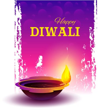 Hindistan'ın ışık Festivali için mutlu Diwali Holiday arka plan üzerinde diya yanan