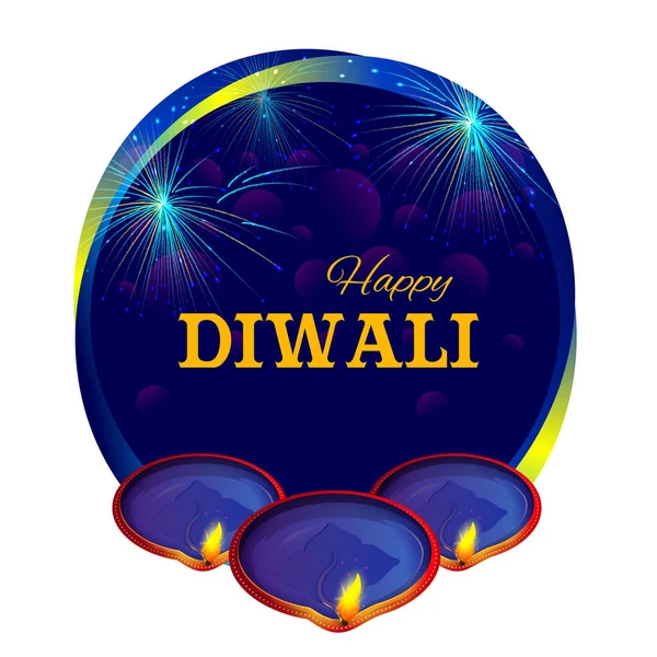 Burning diya on happy Diwali Fondo de vacaciones para el festival de luz de la India — Vector de stock