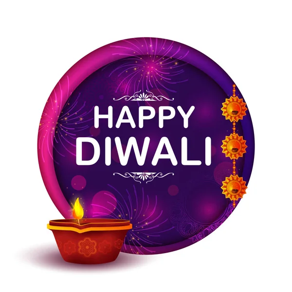 Hindistan'ın ışık Festivali için mutlu Diwali Holiday arka plan üzerinde diya yanan — Stok Vektör