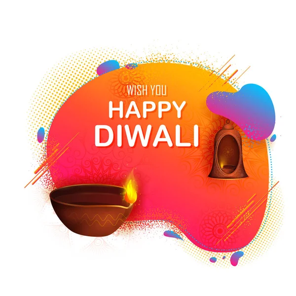 Burning diya on happy Diwali Holiday background for light festival of India — Stock Vector