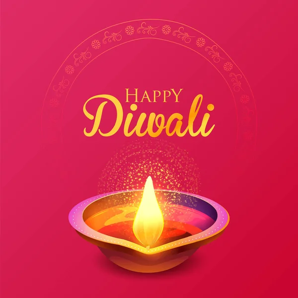 Burning diya on happy Diwali Fondo de vacaciones para el festival de luz de la India — Archivo Imágenes Vectoriales