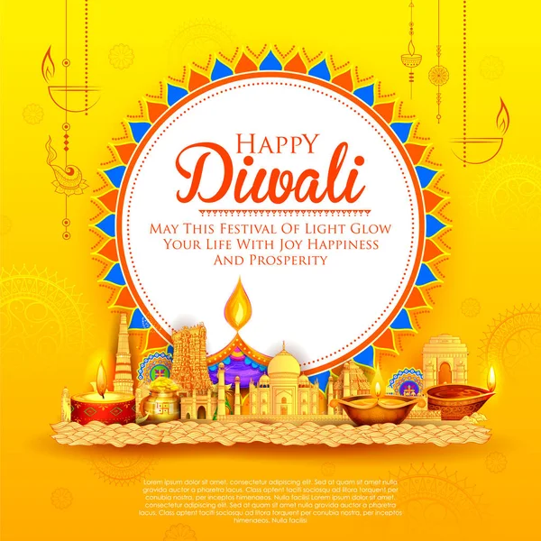 Feliz Diwali Hindú Fondo de vacaciones para el festival de luz de la India — Archivo Imágenes Vectoriales