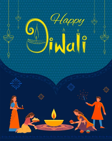 Happy Diwali Hindu fundo de férias para o festival de luz da Índia — Vetor de Stock