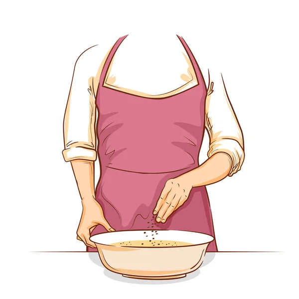 Человеческая рука месить тесто, чтобы сделать хлеб для домашней кухни — стоковый вектор
