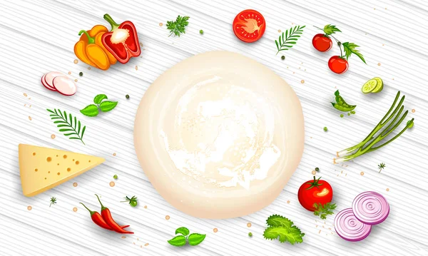 Pâte avec ingrédient légumes et herbes assaisonnement pour pain focaccia ou pizza — Image vectorielle