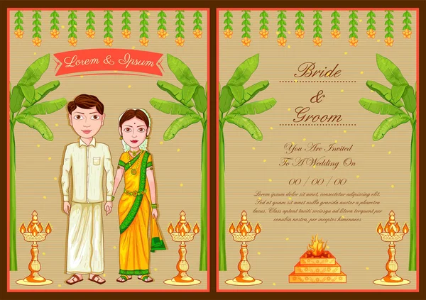 भारतीय शादी निमंत्रण टेम्पलेट पृष्ठभूमि पर युगल — स्टॉक वेक्टर