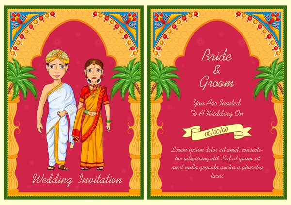 印度婚礼邀请函背景中的情侣 — 图库矢量图片