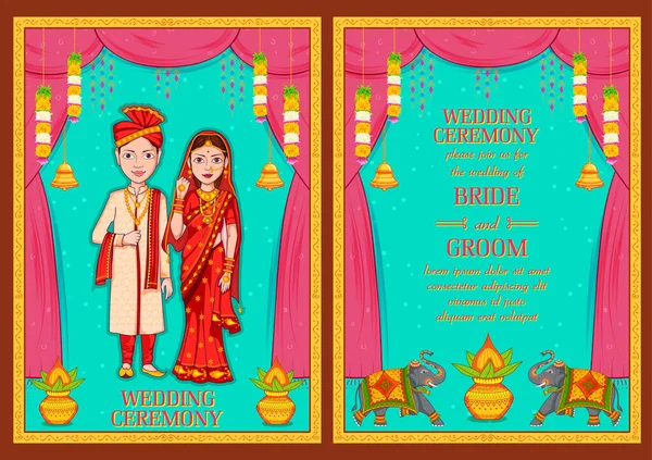 Pareja en la boda india plantilla de invitación de fondo — Vector de stock