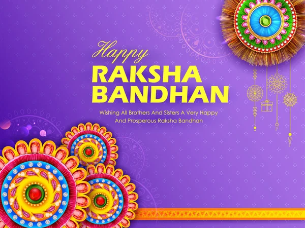 Tarjeta de felicitación y pancarta de plantillas con Rakhi decorativo para Raksha Bandhan, festival indio para la celebración de lazos entre hermanos y hermanas — Archivo Imágenes Vectoriales