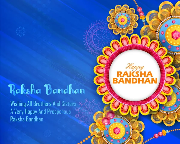 Tarjeta de felicitación y pancarta de plantillas con Rakhi decorativo para Raksha Bandhan, festival indio para la celebración de lazos entre hermanos y hermanas — Archivo Imágenes Vectoriales