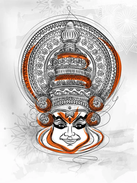 Bailarina Kathakali en el fondo para el festival Happy Onam del sur de la India Kerala — Vector de stock