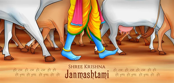 Lord Krishna in Happy Janmashtami festival background of India — Stock Vector