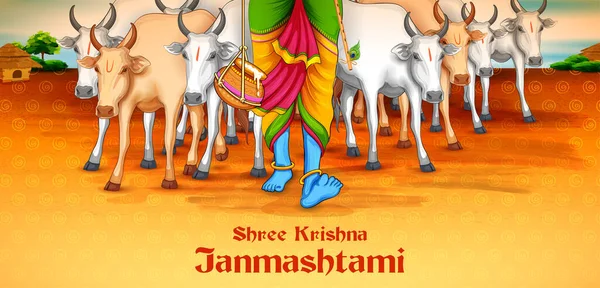 Lord Krishna in Happy Janmashtami festival background of India — Stock Vector
