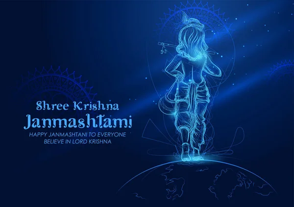 Lord Krishna in Happy Janmashtami festival achtergrond van India — Stockvector