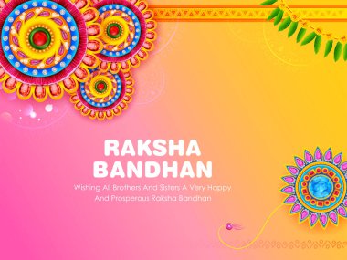Raksha Bandhan için dekoratif Rakhi içeren tebrik kartı