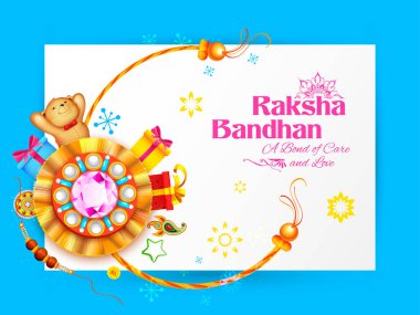 Raksha Bandhan için dekoratif Rakhi içeren tebrik kartı