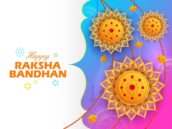 Raksha Bandhan için dekoratif Rakhi içeren tebrik kartı — Stok Vektör