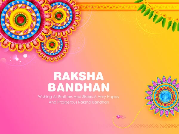 Tarjeta de felicitación con Rakhi decorativo para fondo Raksha Bandhan — Archivo Imágenes Vectoriales