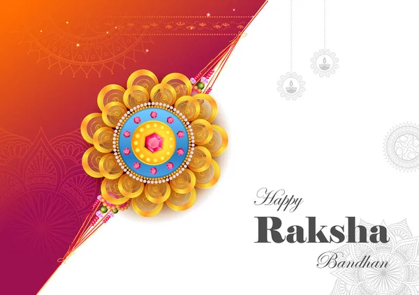 Raksha Bandhan için dekoratif Rakhi içeren tebrik kartı — Stok Vektör