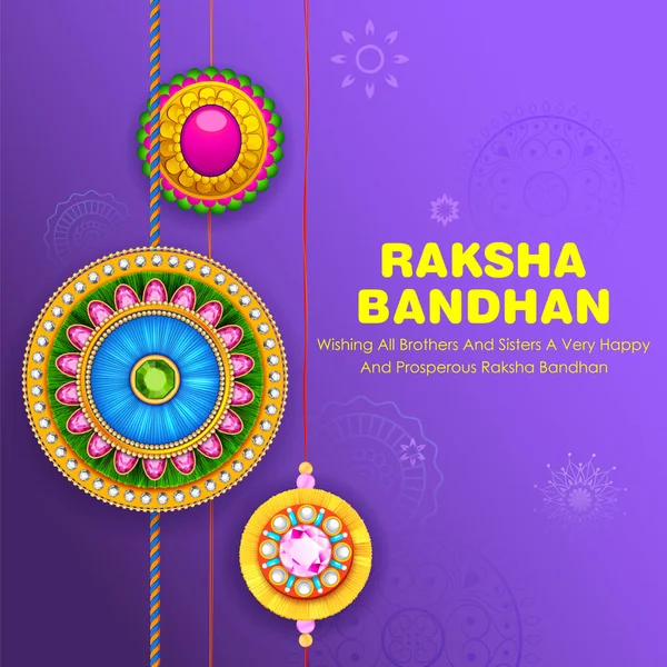 Tarjeta de felicitación con Rakhi decorativo para fondo Raksha Bandhan — Archivo Imágenes Vectoriales