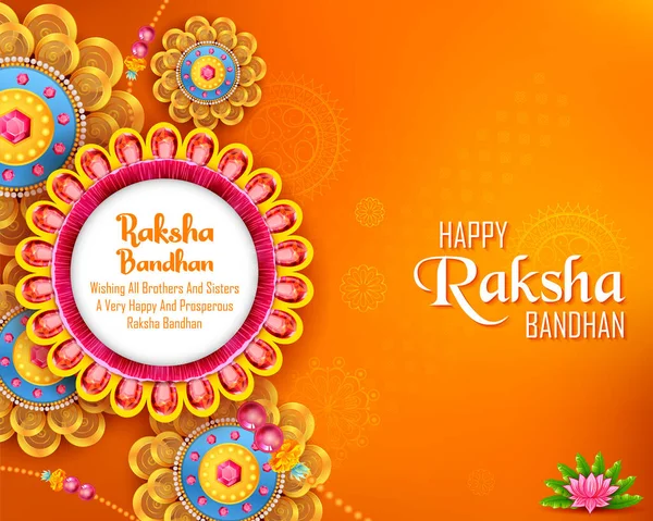 Cartão de saudação com Rakhi decorativo para fundo Raksha Bandhan — Vetor de Stock