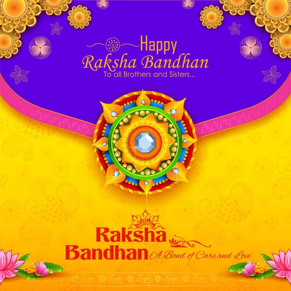 Tarjeta de felicitación con Rakhi decorativo para fondo Raksha Bandhan — Vector de stock