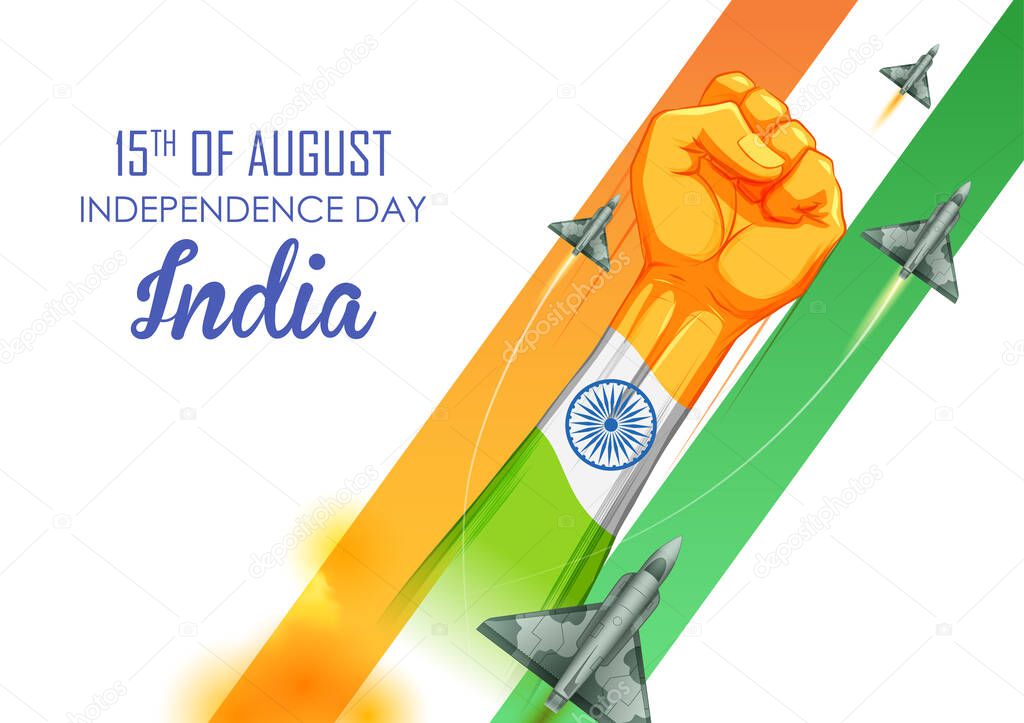 Fist showing power in tricolor Indian flag for 15th August Happy Independence Day of India