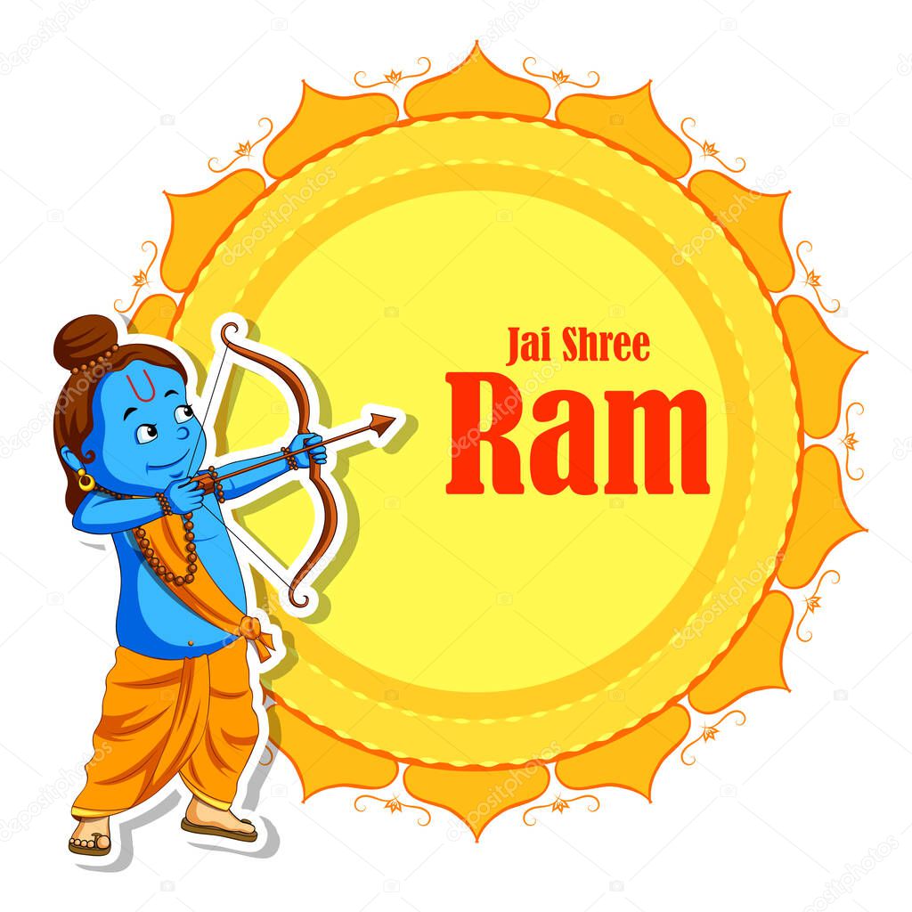 Lord Rama with bow arrow in Shree Ram Navami celebration background for religious holiday of India