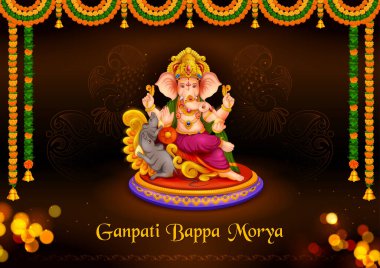 Ganesh Chaturthi 'nin Hindistan festivali için Ganpati arka planında Lordum Ganesha anlamına gelen bir mesaj var.