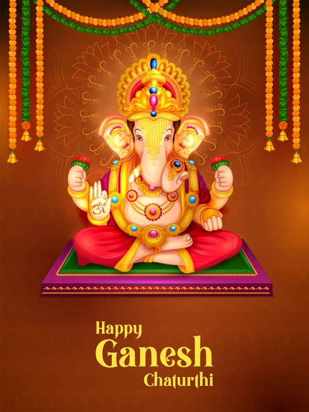 Lord Ganpati fond pour Ganesh Chaturthi festival de l'Inde avec message signifiant Mon Seigneur Ganesha — Image vectorielle
